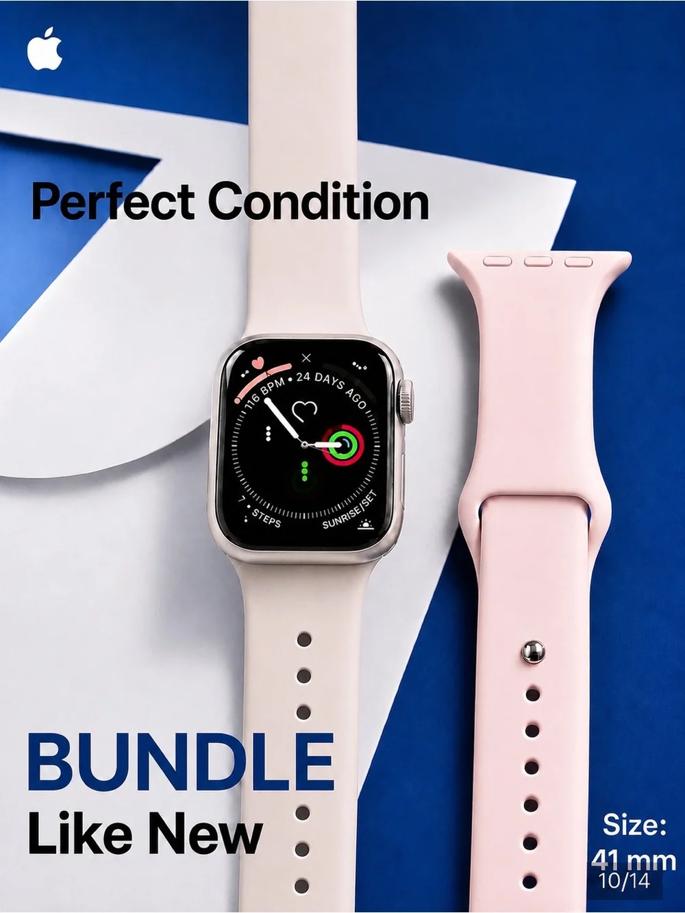 Like New Apple Watch Series 7 – 41mm Starlight Finish - Box, Charger, Bands
